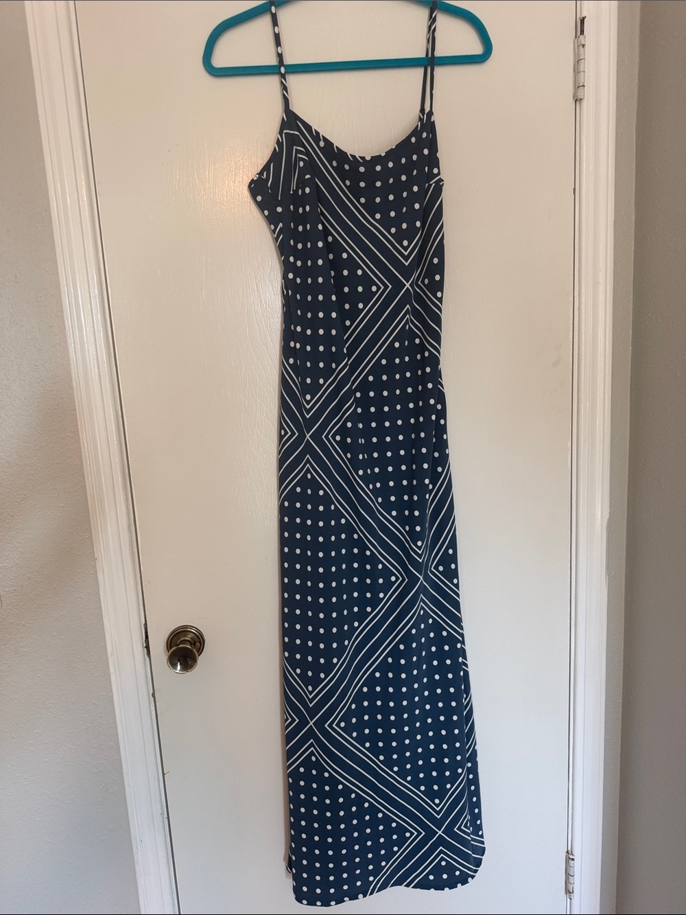 Abercrombie & Fitch Navy and White Geometric Polka Dot Maxi Dress